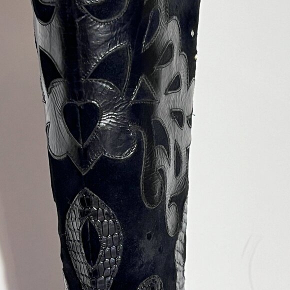 Steve Madden Rare Blk/Grey Cowboy Western High Heel Pointed Toe Leather Boot 8 - Picture 4 of 15